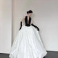 Schwarz und weiß modische und elegante V-Ausschnitt lange Satin A-Linie bodenlangen Ballkleid Abendkleid Ballkleid gh3732