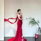 Rot Elegant Zarte Blumen Mode Elegante Lange Satin Tüll Meerjungfrau Slim Fit Bodenlangen Schleppendes Ballkleid Abendkleid Ballkleid gh3733