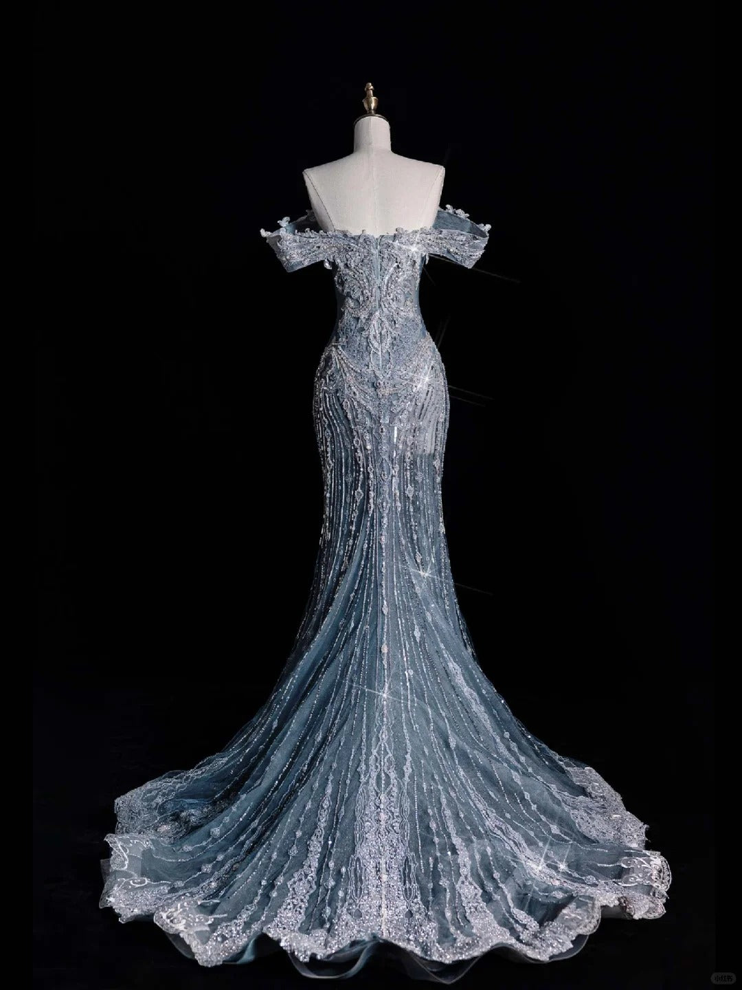 ✨💎Silberblau, luxuriös, Schwerindustrie, funkelnd, wunderschön, elegant, exquisite Perlenbesatz, atemberaubendes langes Meerjungfrauenkleid mit Pailletten, bodenlanges Schleppkleid, Ballkleid, Abendkleid, Hochzeitskleid, gh4114