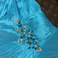 Robe de soirée longue en satin bleu à perles gh4425