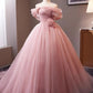 Pink Rose – Schulterfreies 3D-Blumenballkleid mit Tüllschleppe, Prinzessinnenkleid gh7071