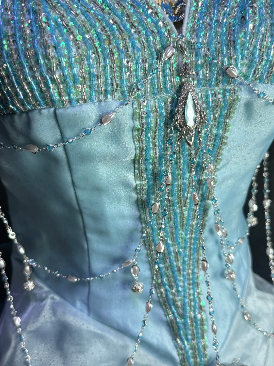 Mermaid Style Sea Blue Halter Pearl Tassel Ballgown - Ocean Theme Wedding & Cosplay Dress gh6557