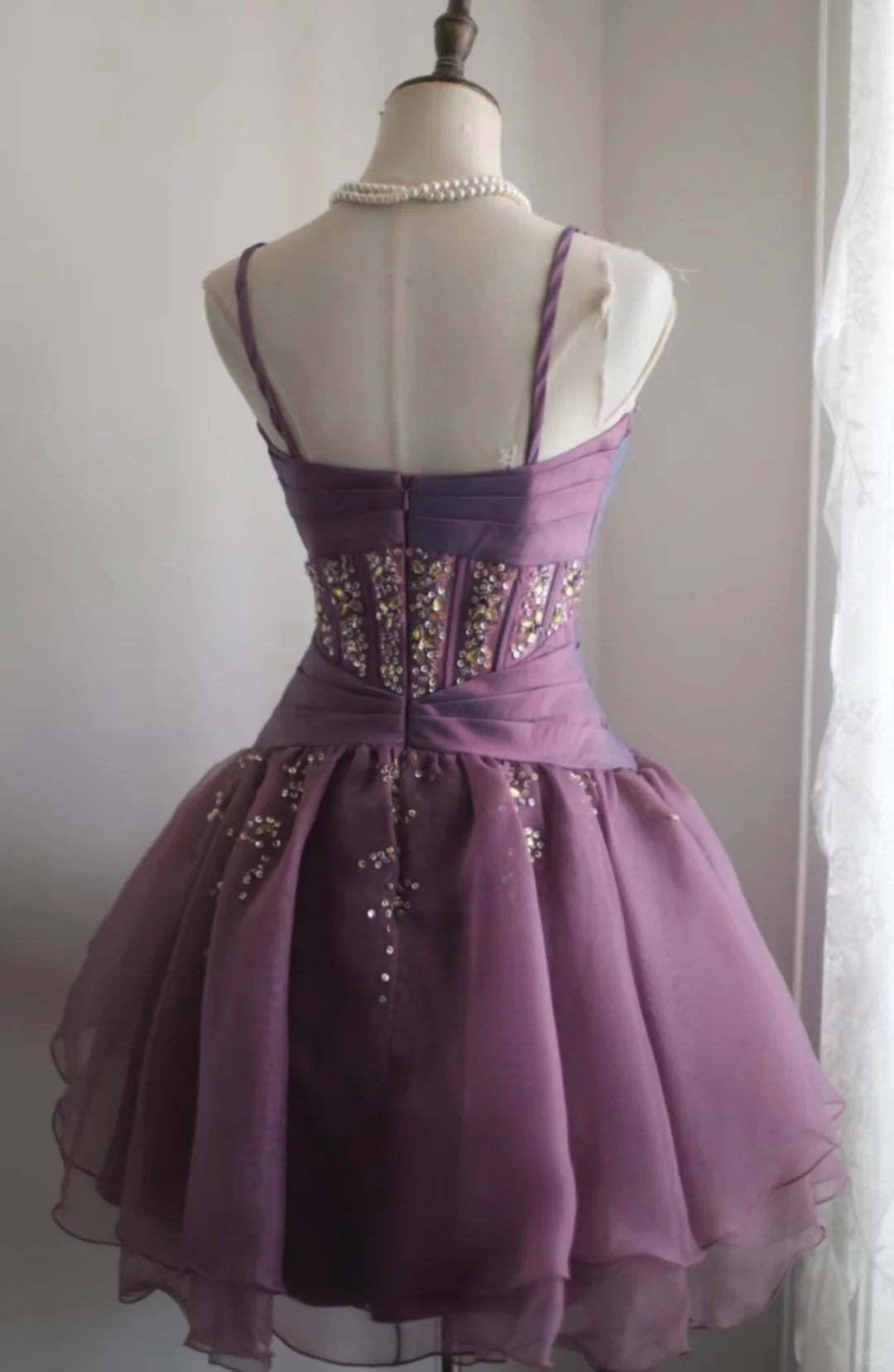 Lila Retro Palast Puffy Short Homecoming Kleid Prinzessin Kleid Taft Satin Organza handgefertigte Perlen Erwachsene Zeremonie Geburtstagsparty gh4373