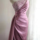 Pink bead elegant long fashion dress satin dress gh6644