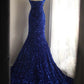 Königsblaues Fischschwanz-Abendkleid aus Samt mit Pailletten und Perlen, seitlicher Schlitz, plissiert, für Hochzeiten, Zeremonien, Geburtstagsfeiern, gh4326