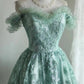 Green girl cute one shoulder flower bud print short princess dress adult birthday party homecoming dress gh4325