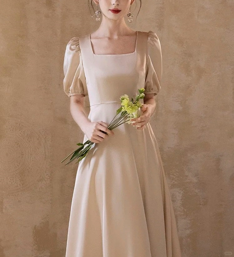 Champagner Elegante Mode Lange Satin Ballkleid Abendkleid Partykleid Brautjungfernkleider Ballkleid Hochzeit Mutter des Jahres Kleid gh3998