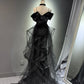 Girlhomeshops -Black shiny elegant long sequined tulle Prom dress evening gown graduation dress gh5107