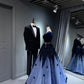 Girlhomeshops -Blue shiny long sequined tulle ball gown evening dress graduation dress gh5110