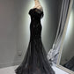 Girlhomeshops -Black shiny mermaid long sequined ball gown evening dress graduation dress gh5112