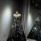 Girlhomeshops -Black silver gradient shimmering long sequined tulle ball gown evening dress gh5109