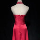 girlhomeshops-Pinkes, zartes, perlenbesetztes, langes Satin-Abendkleid gh6241