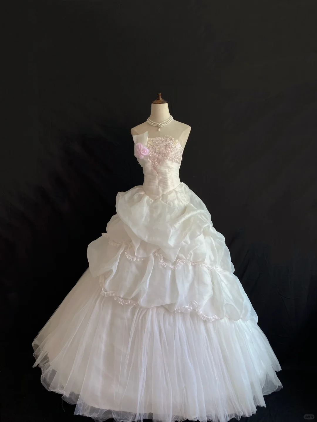 Blush pink strapless long romantic gown with cinched waist and voluminous princess skirt, wedding dress & bridal gown gh8267