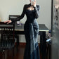 Robe de bal longue et élégante en dentelle exquise noire à manches longues, modèle gh6629