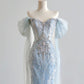Girlhomeshops--Blue gorgeous exquisite beaded long tulle prom dress gh5485
