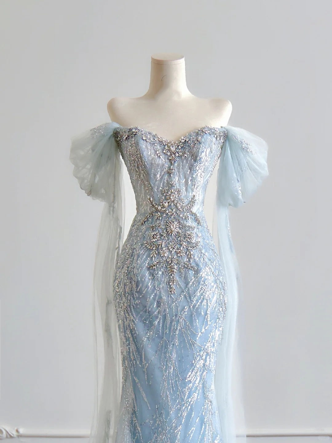 Girlhomeshops--Blue gorgeous exquisite beaded long tulle prom dress gh5485