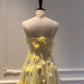 girlhomeshops - Robe de bal longue en mousseline de soie à fleurs jaunes gh5579