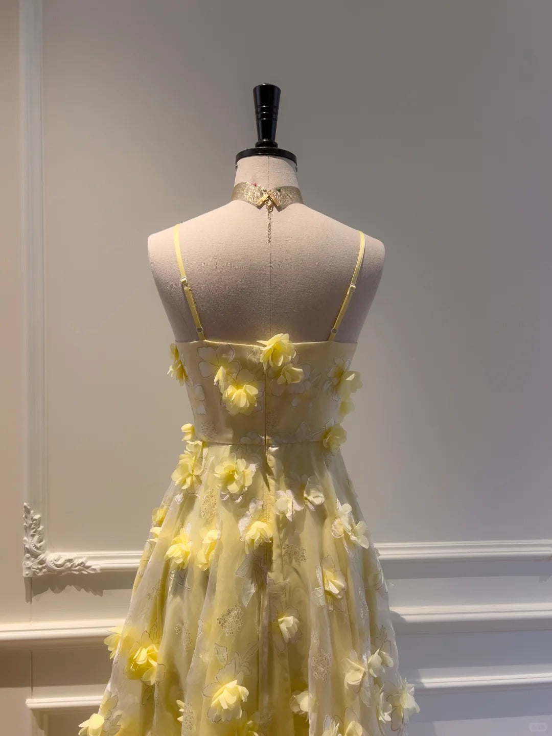 girlhomeshops - Robe de bal longue en mousseline de soie à fleurs jaunes gh5579