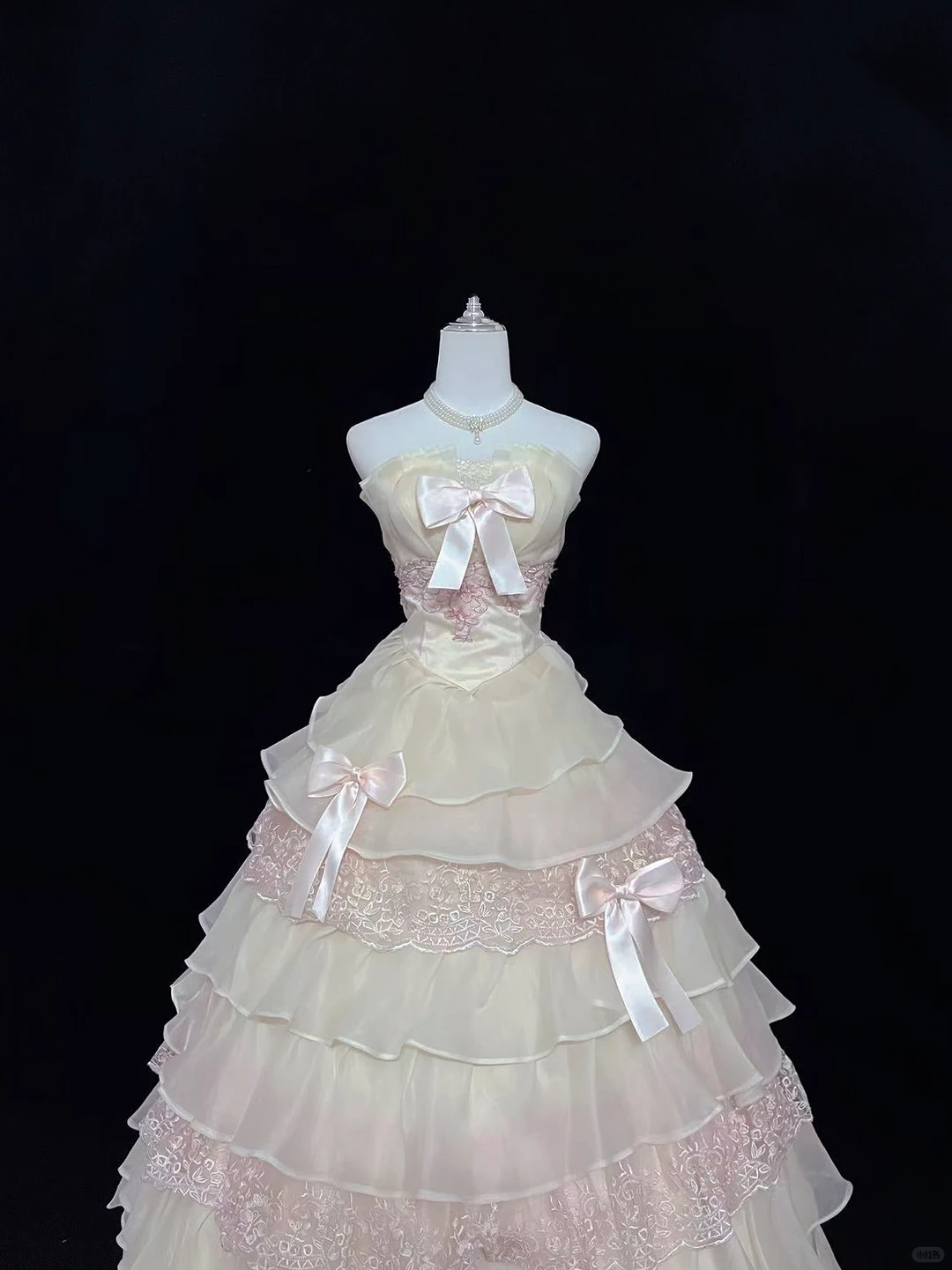 Blush Pink Strapless Cinched Waist Voluminous Tiered Skirt Long Romantic Dress, Wedding Gown gh8002