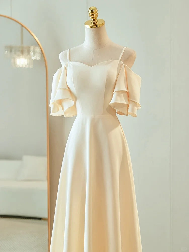 Champagner Elegante Mode Lange Bodenlangen Satin Brautjungfernkleider Ballkleid Abendkleid Hochzeitsgast Partykleid Hochzeit Mutter der Braut Kleid gh4001