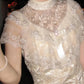 girlhomeshops-Birthday dress Lace Embroidery High-neck Gown, Retro Elegance Shows Feminine Softness gh5898