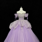 Lavender Off-the-Shoulder Rhinestone Cinched Waist Voluminous Skirt Long Romantic Dress, Wedding Gown gh7833