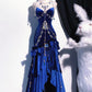Robe de soirée élégante et délicate, bordeaux, bretelles spaghetti, longue, volantée, en velours, gh4170
