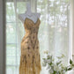 Hellgelb braun wunderschönes und elegantes Vintage exquisites Perlen langes Chiffon-Spitzenballkleid Abendkleid Geburtstagspartykleid Abschlussballkleid gh3950