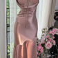 Robe de soirée longue en satin rose, élégante et romantique, sexy, gh4401