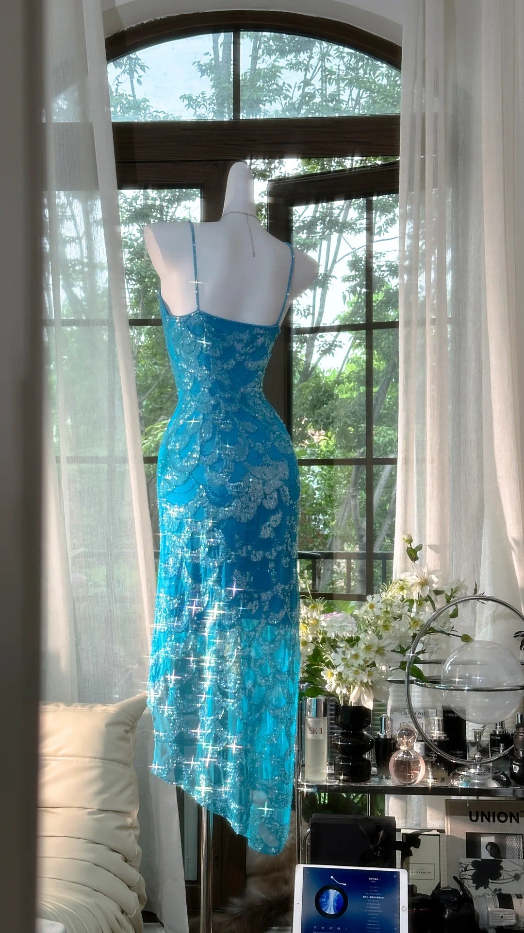 Blaues funkelndes Ballkleid, langes Chiffon-Ballkleid, Abendkleid, Geburtstagskleid, Hochzeitskleid, gh4528
