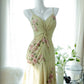 Yellow Elegant Romantic Delicate Pink Floral Beading Spaghetti Straps Midi/Short Chiffon Homecoming Ball Gown Evening Dress Birthday/Wedding Guest/Holiday Party Dress Prom Dress gh4023