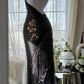 Robe de soirée longue en mousseline de soie noire, style vintage, délicate, à fleurs, avec pompons et perles, pour fête d'anniversaire, bal, gh3972