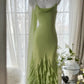Grünes stilvolles elegantes Spaghettiträger-Lang-Rüschen-Meerjungfrauen-Slim-Fit-Chiffon-Ballkleid-Geburtstags-Partykleid-Abendkleid-Abschlussballkleid gh3976
