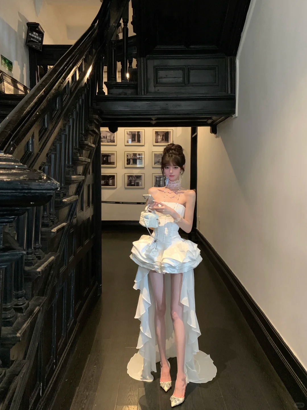 Women Elegant White Strapless Corset High Low Prom Dress Ruffled Train Formal Evening Gown gh9420