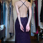 Halter Dark Purple Evening Gown Full Sparkle Sequin Waist Cutout Mermaid High Slit Long Prom Dress gh9709