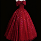 girlhomeshops-Rotes, schimmerndes langes Tüll-Ballkleid gh6280