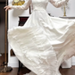Ivory Vintage Ruffled‑V‑Neck Lace Puff‑Sleeve Diagonal‑Ruffle Long Train Wedding Dress gh8776