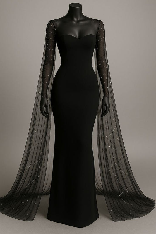 Girlhomeshops-Black shiny elegant long sweetheart neck satin prom gown evening dress gh5405