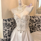 Ivory Strapless With Silver Decorations Waist-Cinched Figure-Flattering Long Romantic Dress, Wedding Gown gh7738