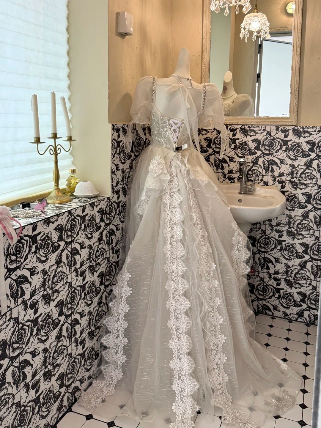 Ivory Square Neck Waist-Cinched Full Flared Vintage Romantic Dress, Wedding Gown gh7538