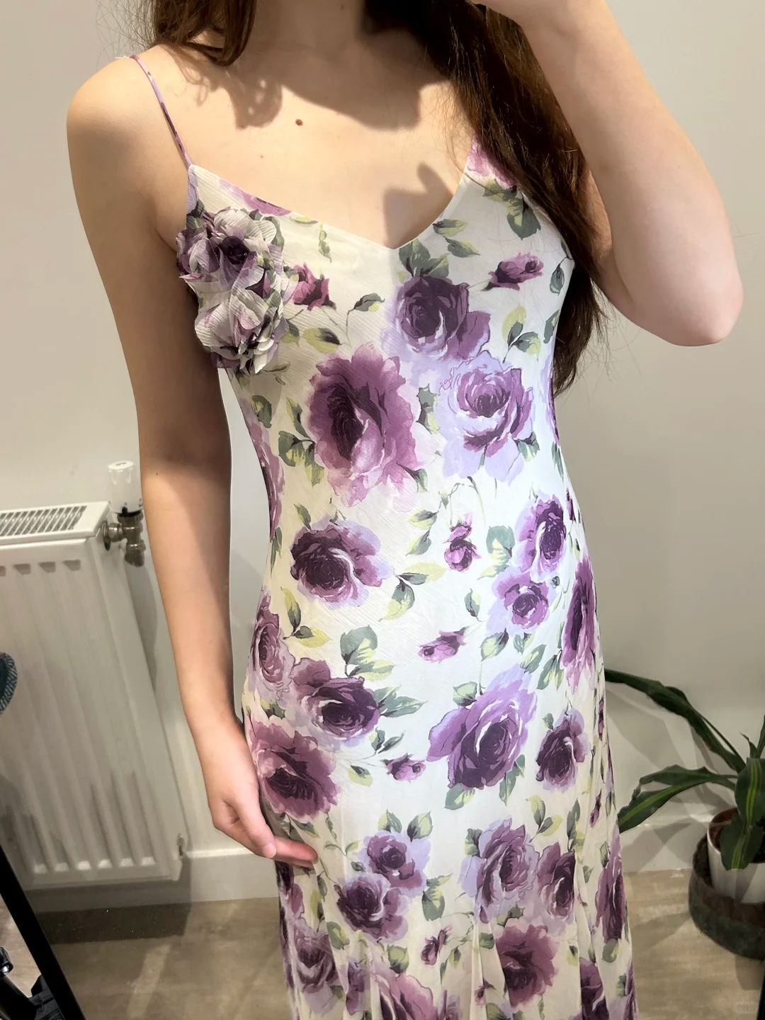 White Base Purple Vintage Print Spaghetti Strap Fitted Waist Slim Sexy Prom Gown, Evening Party Dress gh8449