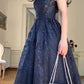 Navy Blue Vintage Fashion Elegant Strapless A-Line Delicate Lace Long Tulle Ball Gown Evening Dress gh3616