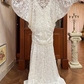Ivory Vintage Two‑Piece Lace Wedding Gown, High Neck Batwing Sleeve Lace Overlay, Tassel Lace Trim, V‑Neck Lace Slip Mermaid Long Train, Prom Dress gh8645