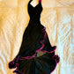 Black elegant flower sling long purple flowing ruffled  prom dress evening dress dance dress gh3212