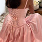 Pink retro elegant sweetheart neckline A-line spaghetti strap satin long evening dress birthday party dress bridesmaid dress gh3199