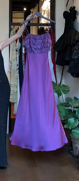 Purple Vintage Mermaid Prom Dress Spaghetti Straps Square Neck Sequin Ruffle Satin Long Evening Gown gh9601