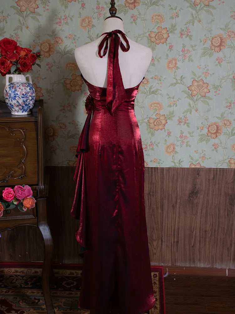 Robe de soirée longue dos nu à fleurs délicates et brillantes, jaune/vert/bordeaux, robe de fête d'anniversaire gh3385