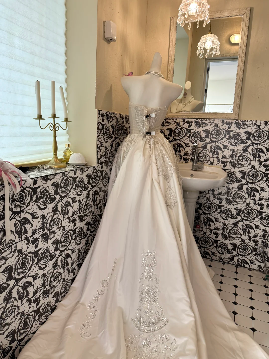 Ivory Strapless Gown with Silver Embellishments, High-End Sexy Waist-Cinched Long Romantic Dress, Wedding Gown gh7535
