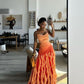 Pink/Orange/Green Gradient Spaghetti Straps Fashion Elegant Long Ruffle Chiffon Ball Gown Evening Dress Party Dress gh3252