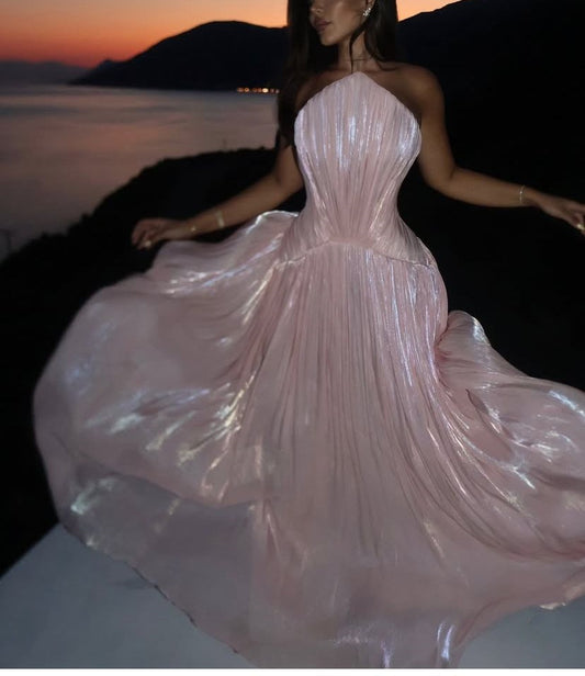 Girlhomeshops--Pink satin long prom dress birthday party dress gh5454